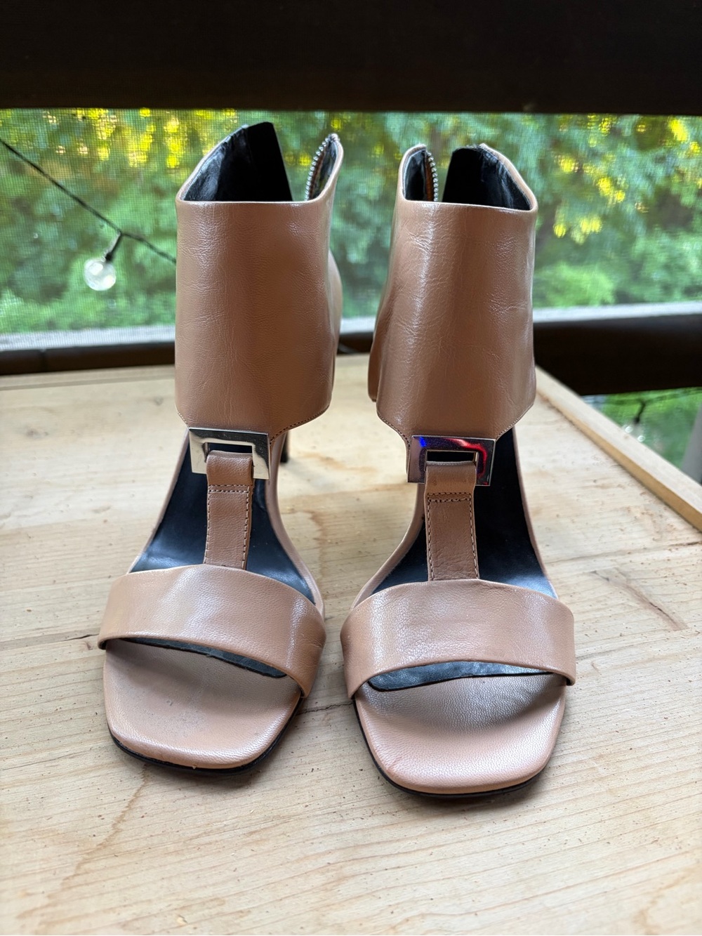 Nine West Taupe Open-Toe Ankle-Cuff Heels